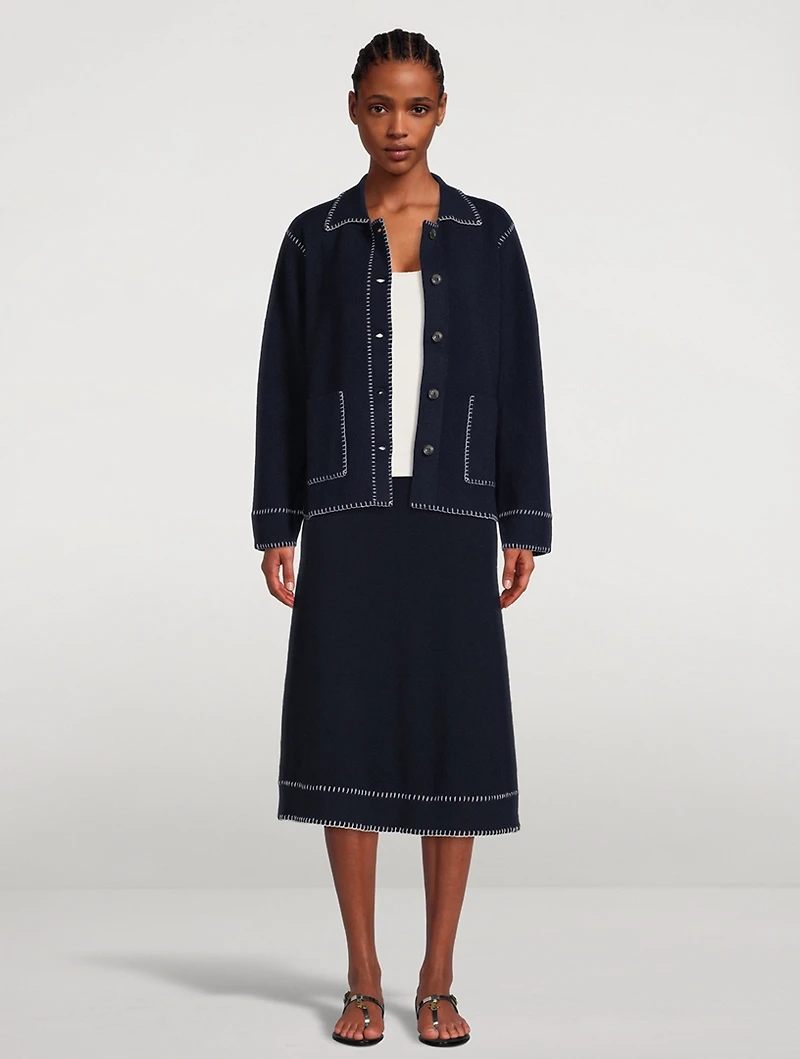 Adele Whipstitch Cashmere Midi Skirt