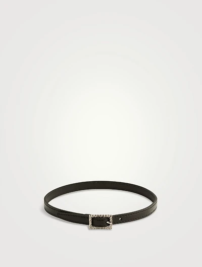 Crystal Buckle Leather Choker Necklace