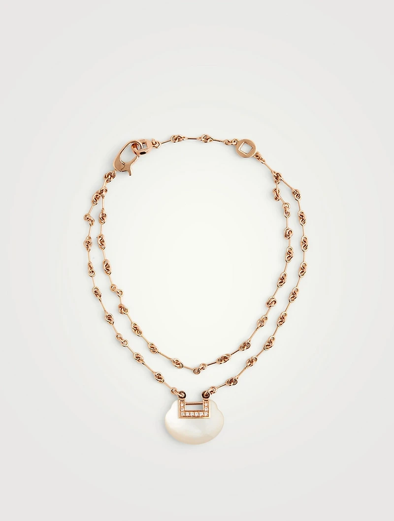 Yu Yi 18K Rose Gold Double Chain Bracelet With Mother-Of-Pearl And Diamonds