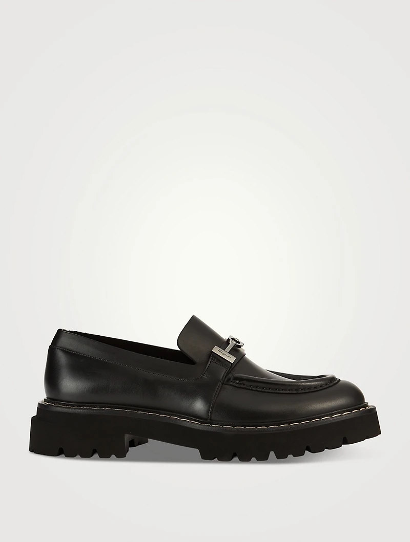 Leather Loafers With Gancini Ornament