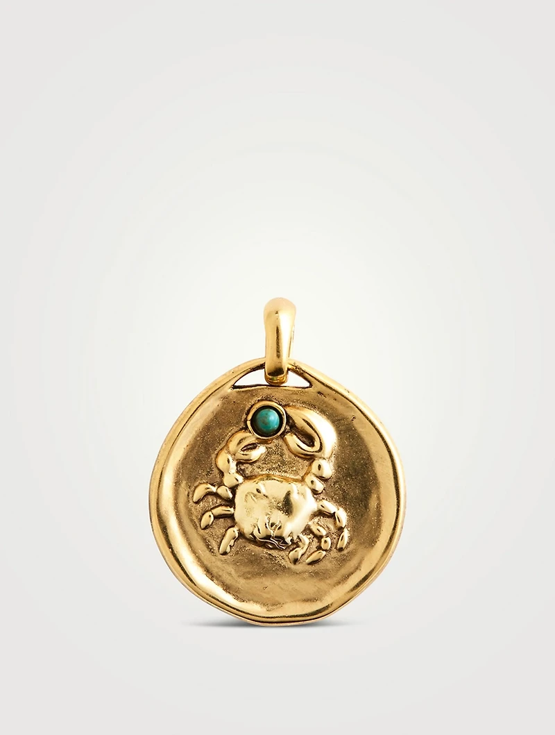 Medium 24K Gold Plated Cancer Charm With Turquoise