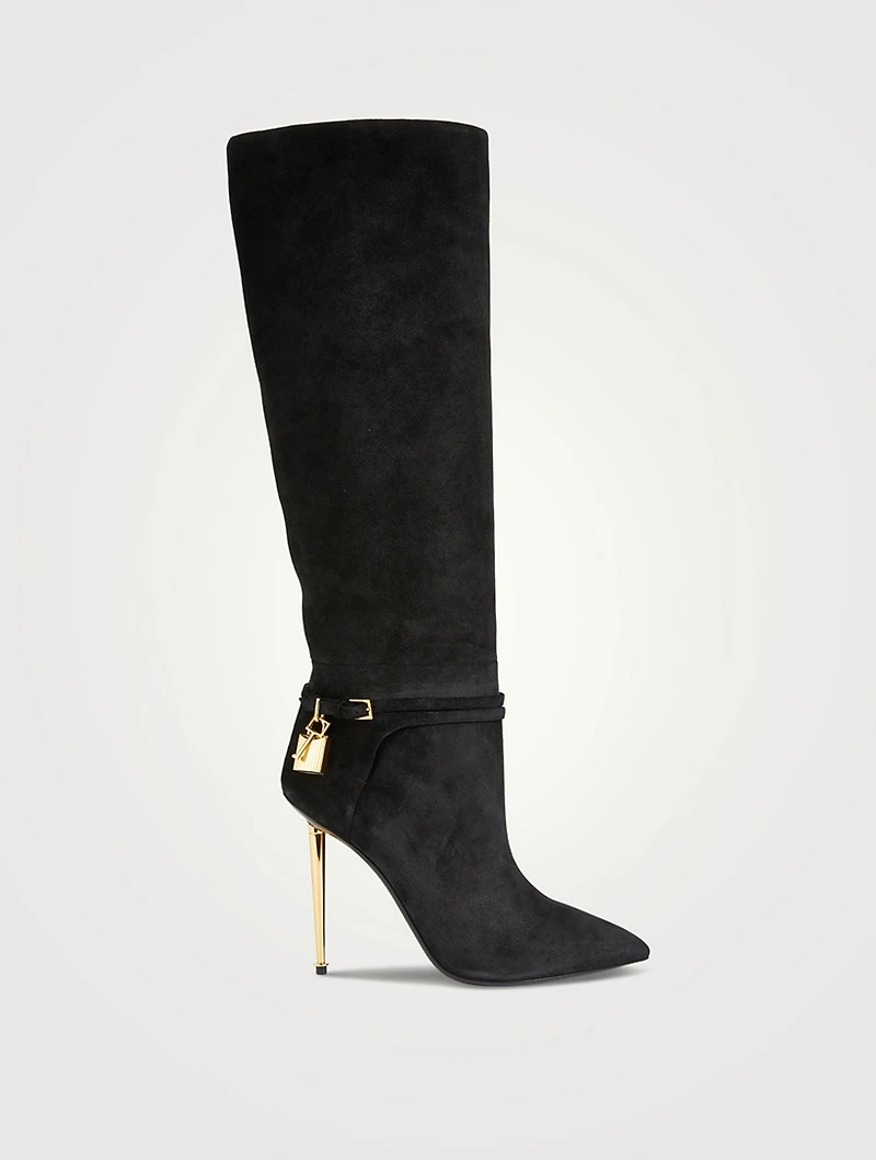Suede Knee-High Boots With Padlock