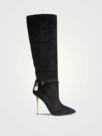 Suede Knee-High Boots With Padlock