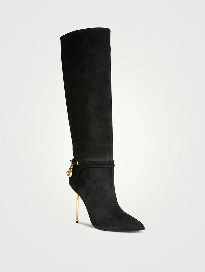 Suede Knee-High Boots With Padlock