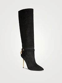 Suede Knee-High Boots With Padlock