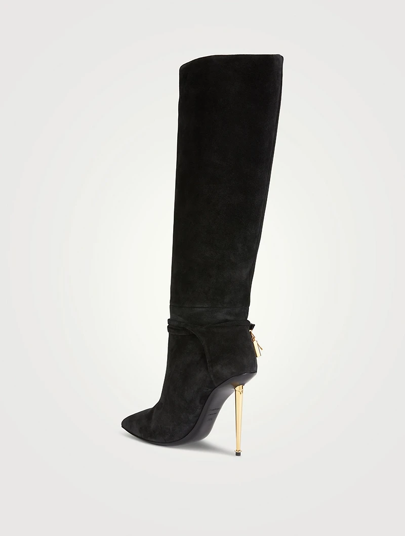 Suede Knee-High Boots With Padlock