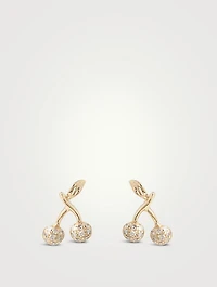 Mini 14K Gold Cherry Stud Earrings With Diamonds