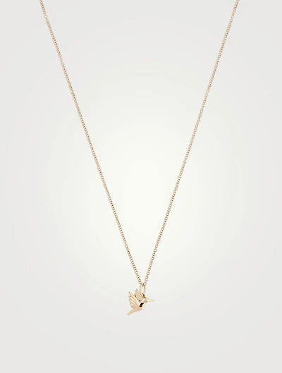 14K Gold Hummingbird Necklace With Diamond