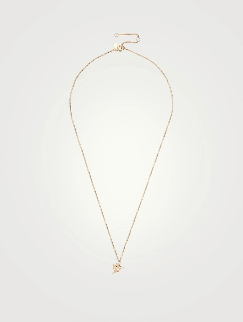 14K Gold Hummingbird Necklace With Diamond
