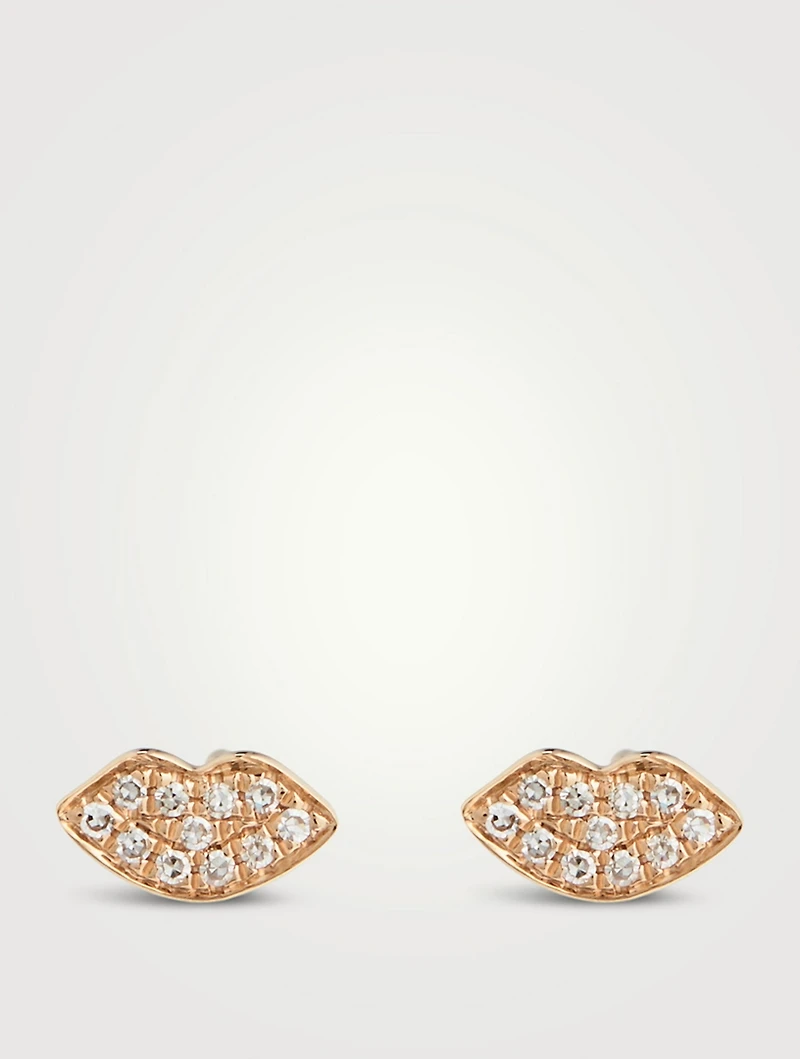 Mini 14K Gold Smooch Stud Earrings With Diamonds