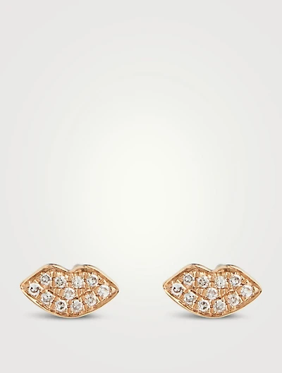 Mini 14K Gold Smooch Stud Earrings With Diamonds