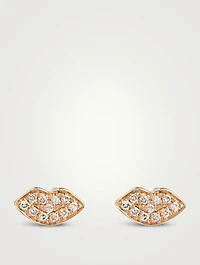Mini 14K Gold Smooch Stud Earrings With Diamonds