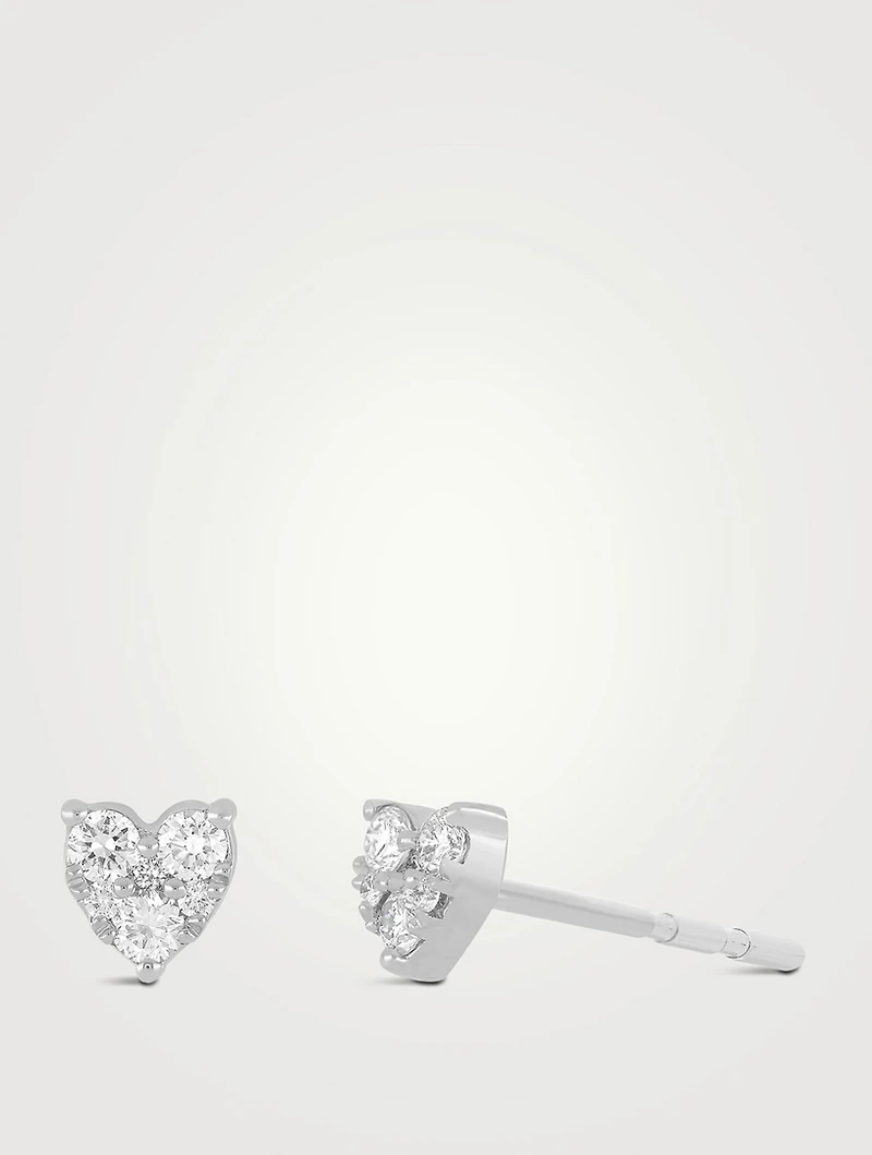 14K Gold Heart Stud Earrings With Diamonds