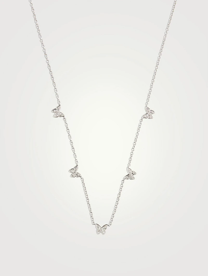 14K Gold Butterfly Necklace With Diamonds