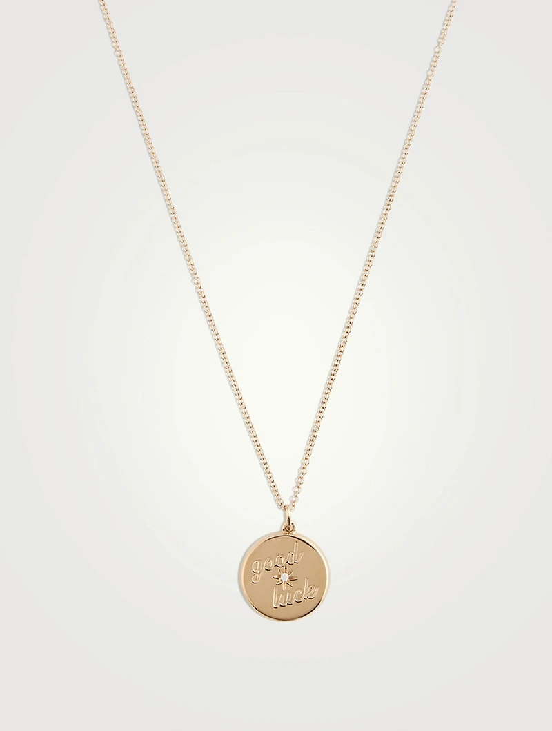 14K Gold Good Luck Necklace With Diamond