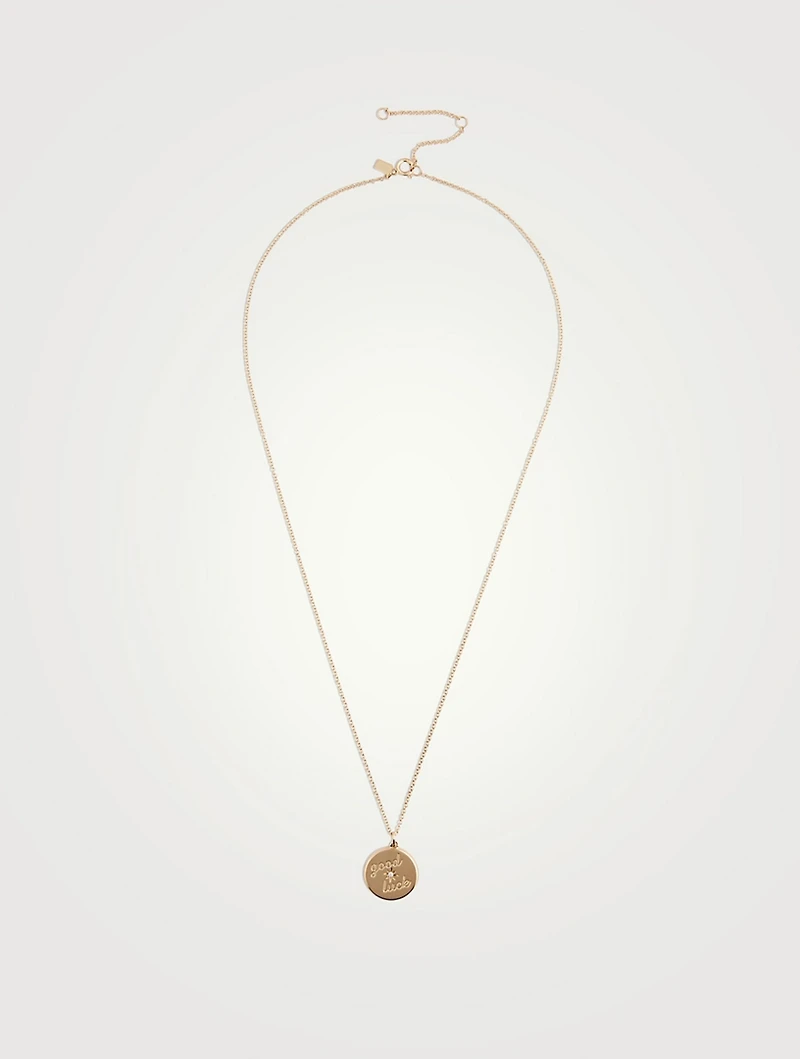 14K Gold Good Luck Necklace With Diamond