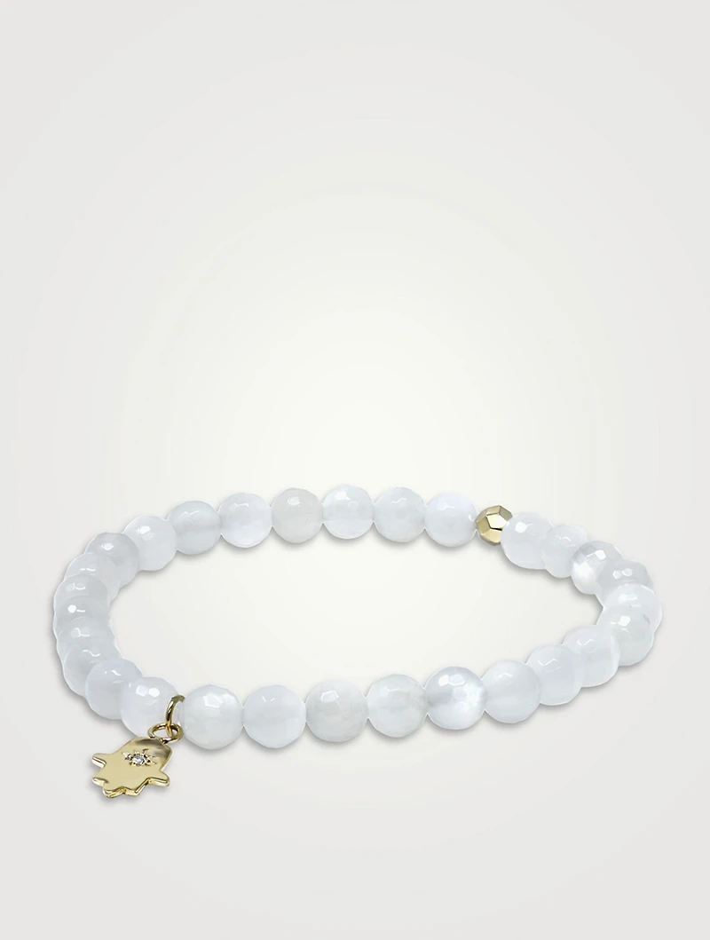 Bohème 14K Gold Charm Beaded Moonstone Hamsa Bracelet