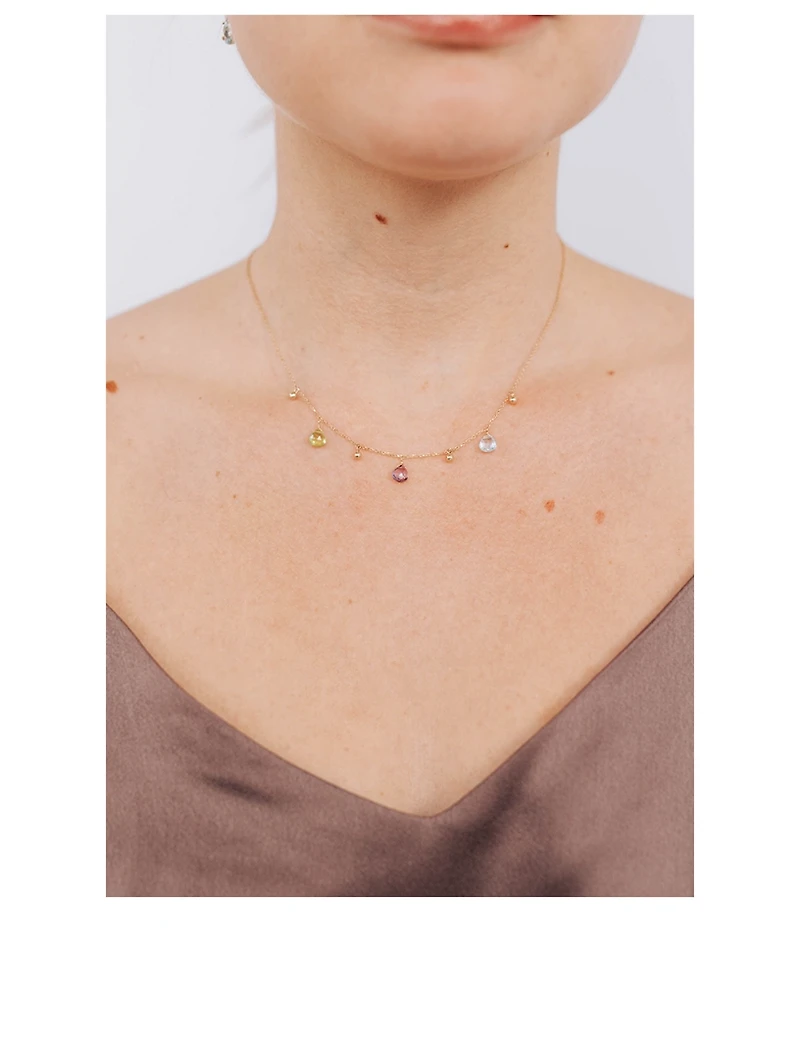 Dew Drop 14K Gold Briolette Necklace With Gemstones