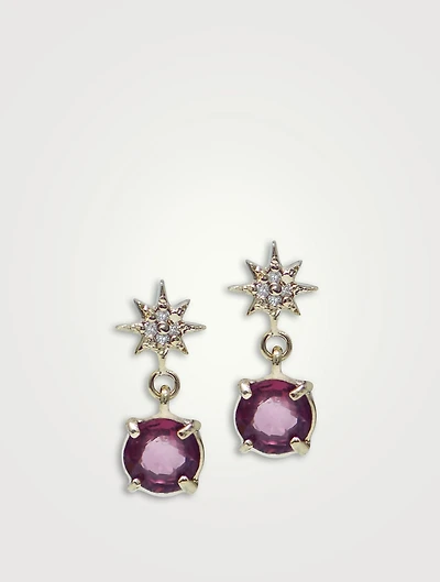 Aztec North Star 14K Gold Pink Spinel Earrings With Diamonds