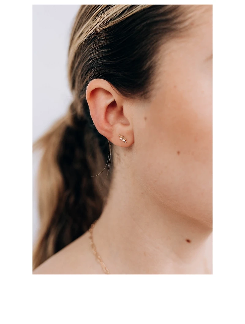 Dew Drop 14K Gold Pavé Bar Stud Earrings With Diamonds