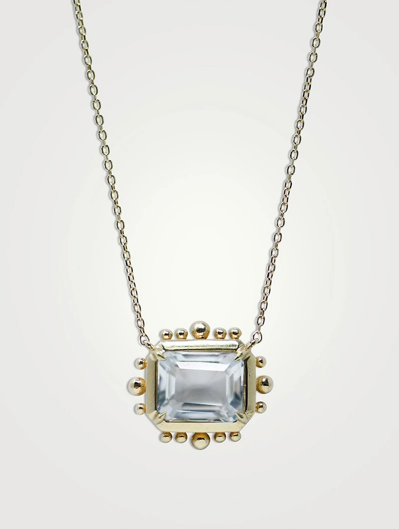 Dew Drop 14K Gold Marine Pendant Necklace With Clear Topaz