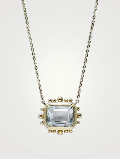 Dew Drop 14K Gold Marine Pendant Necklace With Clear Topaz
