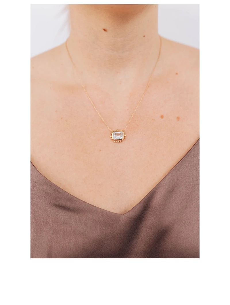 Dew Drop 14K Gold Marine Pendant Necklace With Clear Topaz