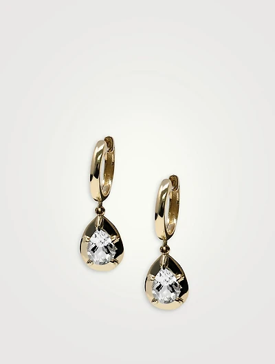 Classique Melia 14K Gold Pear Drop Huggie Earrings With Clear Topaz