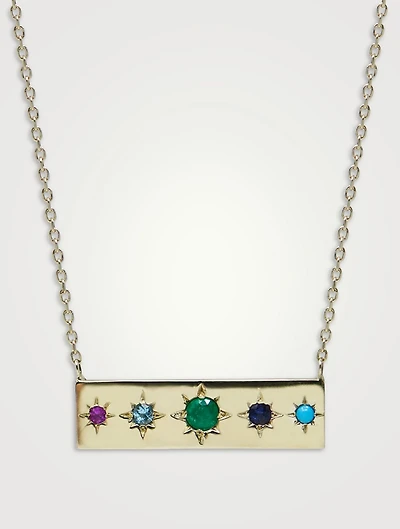 Aztec Rainbow 14K Gold Vintage Star Necklace With Gemstones