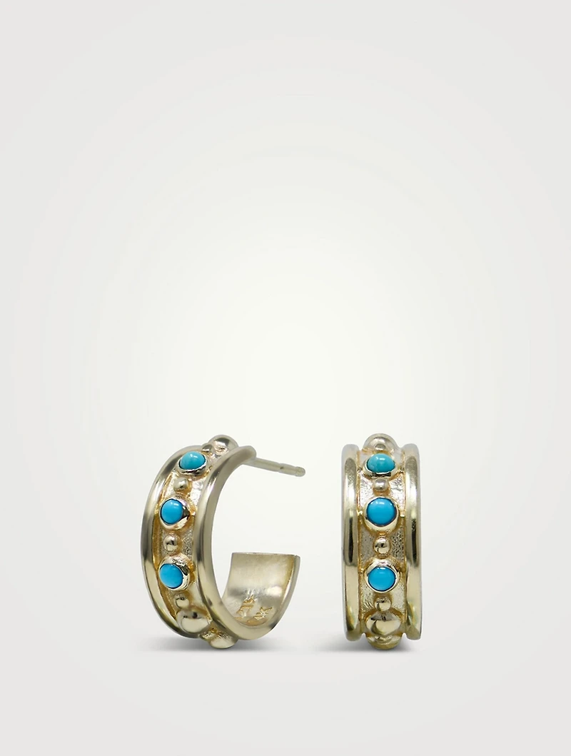 Dew Drop Méditerranée 14K Gold Hoop Earrings With Turquoise