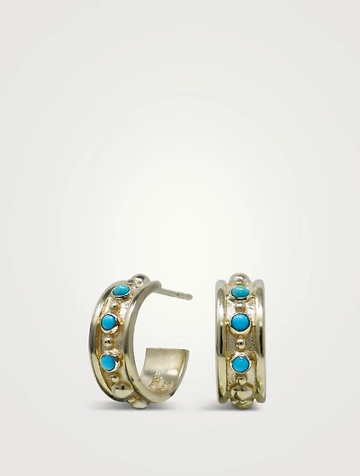 Dew Drop Méditerranée 14K Gold Hoop Earrings With Turquoise