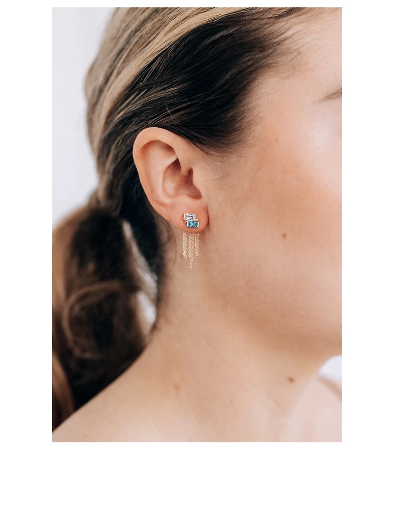Deux Carré 14K Gold Fringe Earrings With Blue Topaz