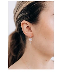 Aztec 14K Gold Micro Graduated Starburst Drop Earrings With Clear Topaz And Moonstone