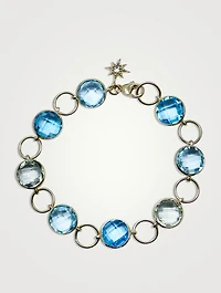Aztec 14K Gold Starburst Bezel Link Bracelet With Gemstones