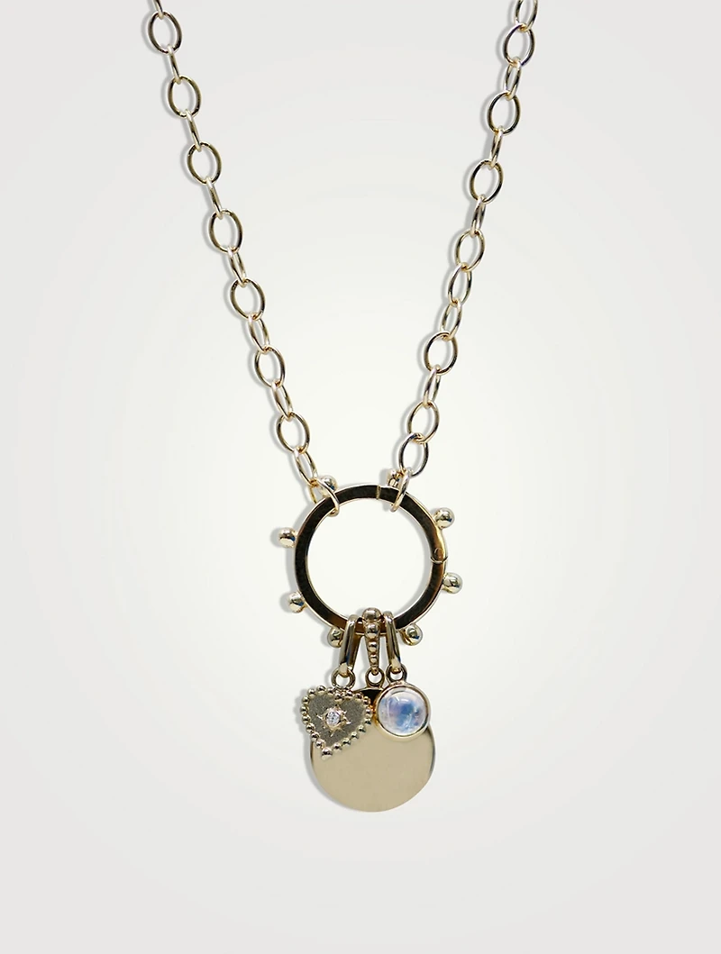 Dew Drop 14K Gold Marine Story Catcher Charm Necklace With Moonstone