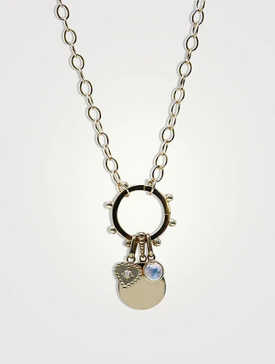 Dew Drop 14K Gold Marine Story Catcher Charm Necklace With Moonstone