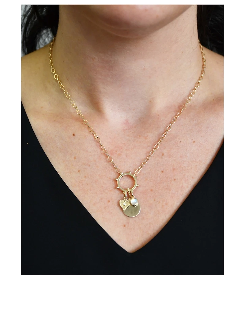 Dew Drop 14K Gold Marine Story Catcher Charm Necklace With Moonstone