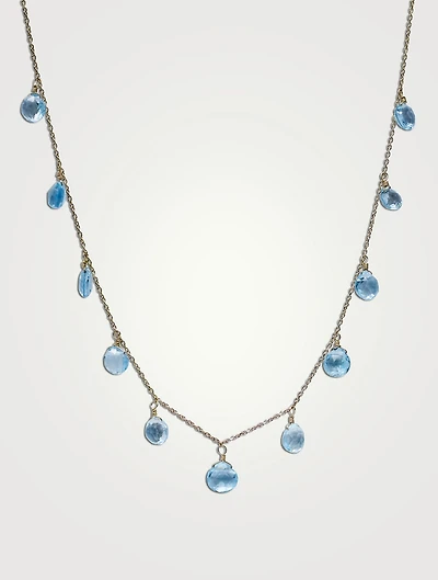 14K Gold Droplet Briolette Necklace With Blue Topaz