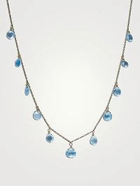 14K Gold Droplet Briolette Necklace With Blue Topaz
