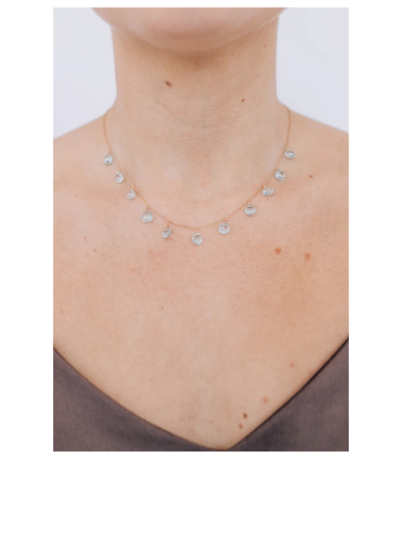 14K Gold Droplet Briolette Necklace With Blue Topaz