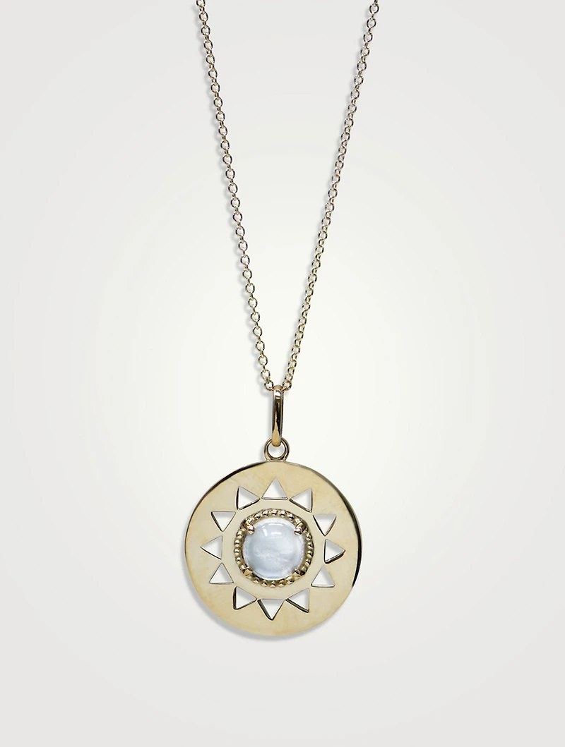 Mini Aztec 14K Gold Medallion Necklace With Moonstone