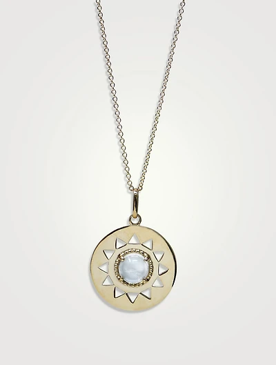 Mini Aztec 14K Gold Medallion Necklace With Moonstone