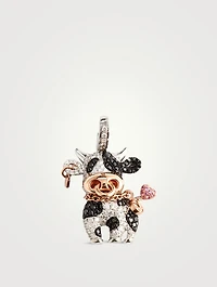 Medium Niu Bo Bo 18K White Gold Ox Pendant With Diamonds, Black Diamonds, And Pink Sapphires