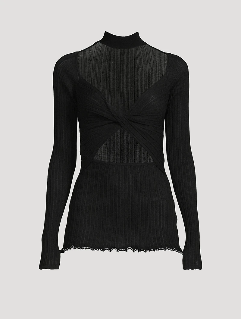Twist-Front Cut-Out Turtleneck Top