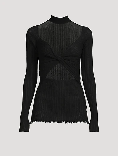 Twist-Front Cut-Out Turtleneck Top
