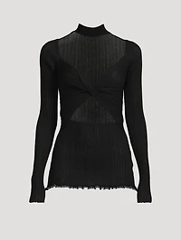 Twist-Front Cut-Out Turtleneck Top