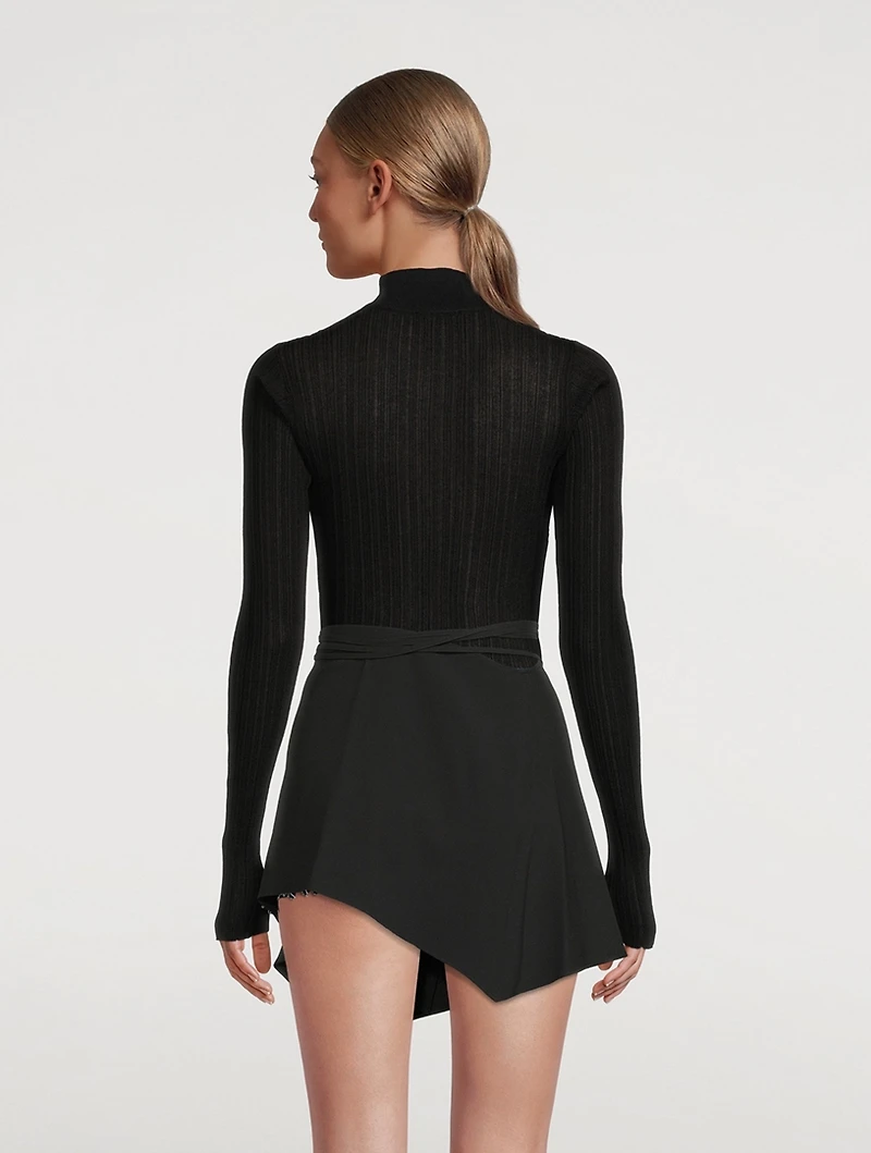Twist-Front Cut-Out Turtleneck Top