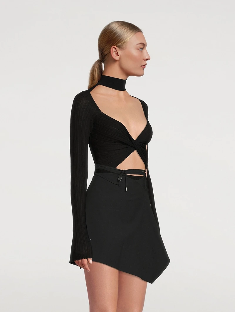 Twist-Front Cut-Out Turtleneck Top