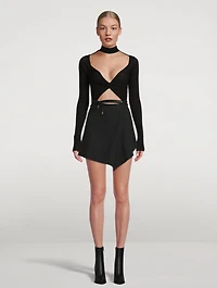 Twist-Front Cut-Out Turtleneck Top