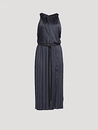 Irregular Pleated Satin Midi Dress